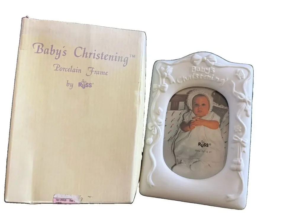 Russ Baby’s Christening Porcelain Frame 3.5x5 #14828 w/ Original Box